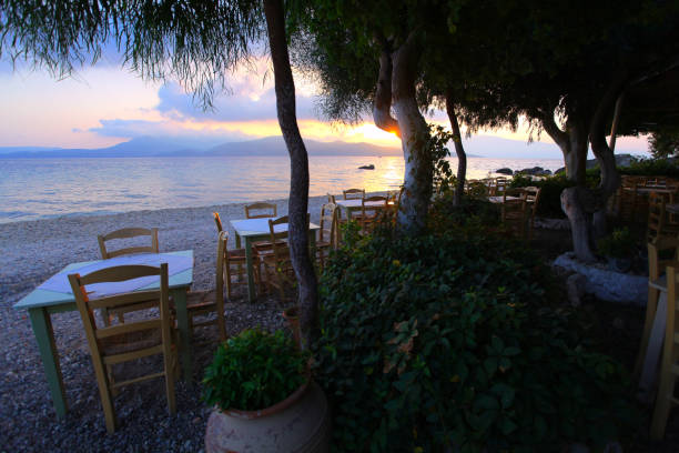 istock Greek island beach tavern at sunrise 1098373580