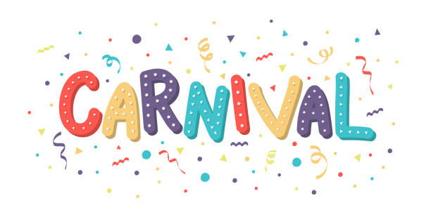 ilustraciones, imágenes clip art, dibujos animados e iconos de stock de tarjeta de felicitación de carnaval con colorido confeti y confeti. vector de - celebración universitaria de carnaval