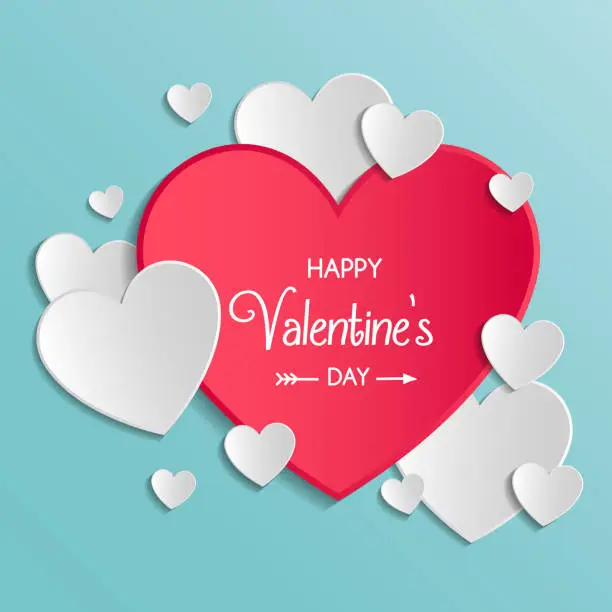 Vector illustration of Vintage Valentine's Day card with cute paper cut hearts. Vector