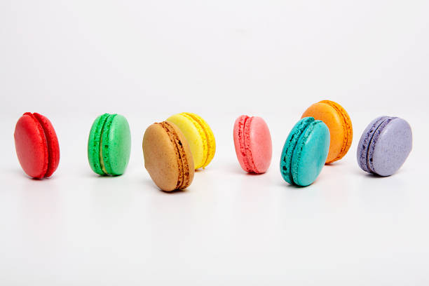istock Sweet and colourful macaroons or macaron on white background, Desert. 1098386648