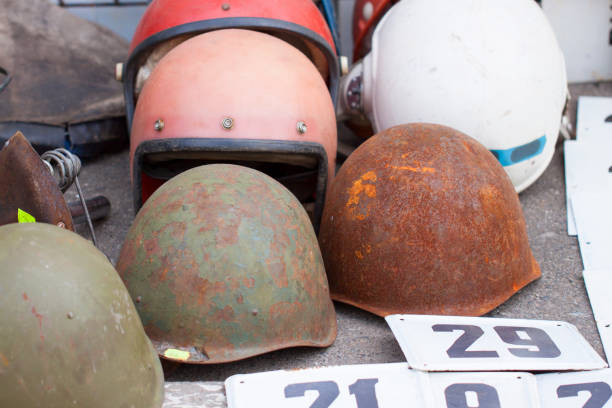 istock Old  military helmets at the flea market 1098388886