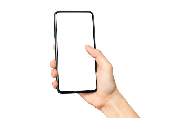 istock Hand young woman holding mobile smartphone with blank screen isolated on white background with clipping path 1098390812
