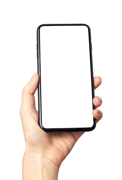 istock Hand young woman holding mobile smartphone with blank screen isolated on white background with clipping path 1098390816