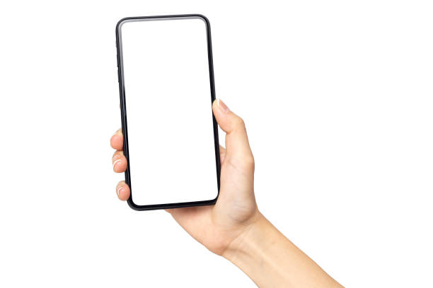 istock Hand young woman holding mobile smartphone with blank screen isolated on white background with clipping path 1098390876