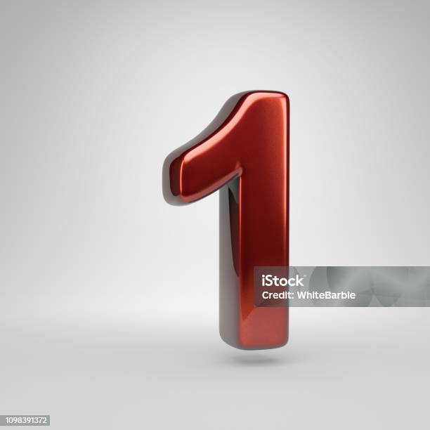 3d Number 1 Red Metallic Letter Isolated On White Background Stock