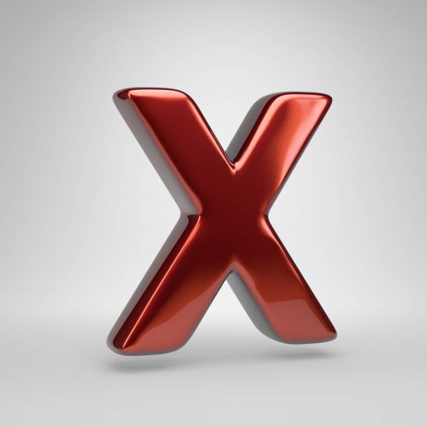3D letter X uppercase. Red glossy metallic letter isolated on white background