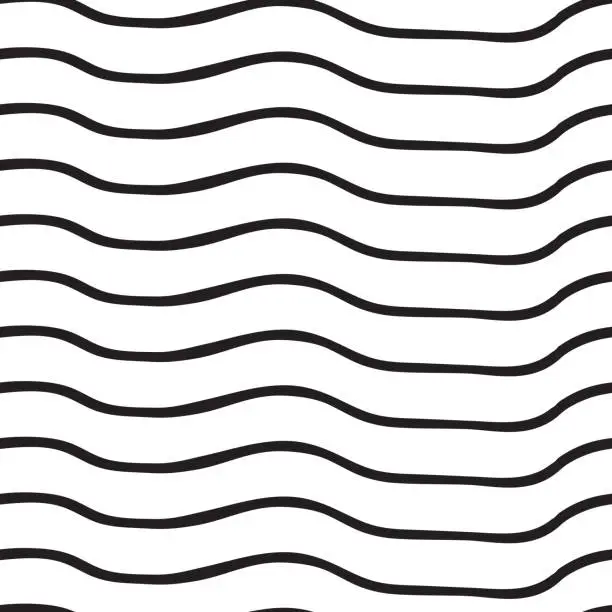 Vector illustration of Vector seamless pattern. Horizontal irregular wavy lines black and white. Optical Illusion. Perfect for backgrounds
