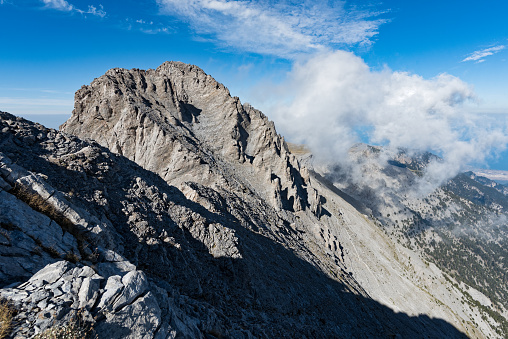 View of Mytikas ,the highest peak of Mount Olympus in Greece, home of the ancient Greek gods