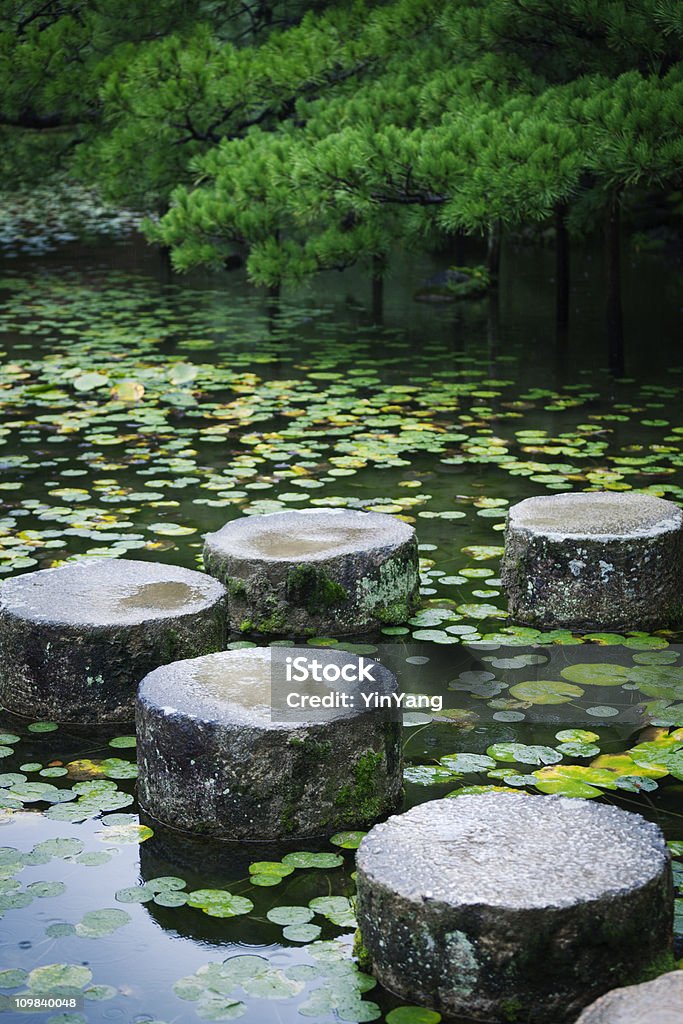池ステッピングストーンズ児童に、平安神宮神社の庭園 - 枯山水のロイヤリティフリーストックフォト