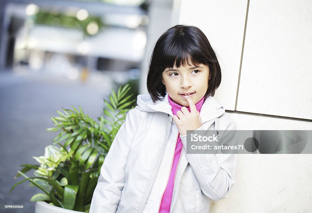 Girl at shopping street Little girl at shopping street 6-7 Years Stock Photo