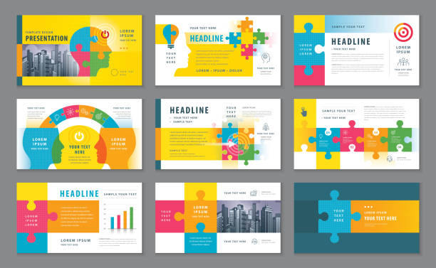Abstract Presentation Templates, Infographic elements Template design set Abstract Presentation Templates, Infographic Colorful elements Template design set, Jigsaw puzzle pieces and Human head Background vector, Template Brochures, flyer, presentations, leaflet, Path to the goal, Business concept growth to success, Start up, Reach the target, puzzle designs stock illustrations