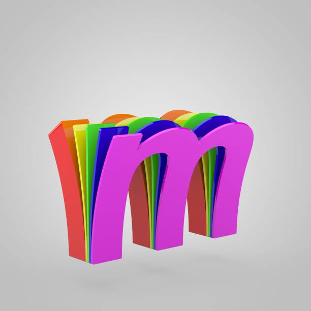 istock 3D Letter M lowercase. 3D render cutaway rainbow font. Pride colors concept alphabet isolated on white background 1098404388