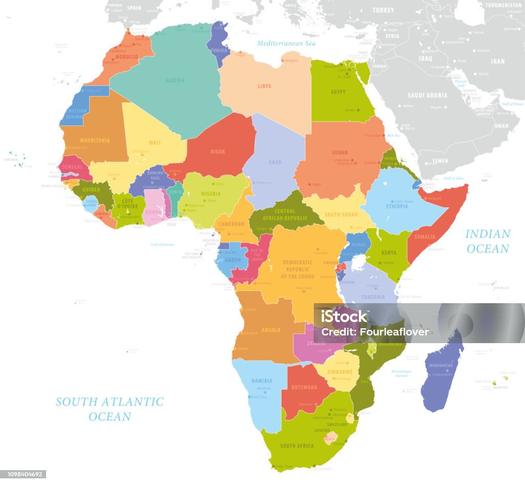 Africa single states political map Map stock vector