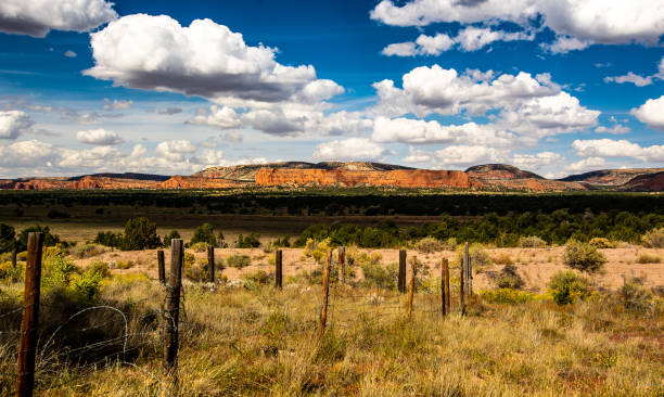 istock Mountain range with field and old fence 1098408174