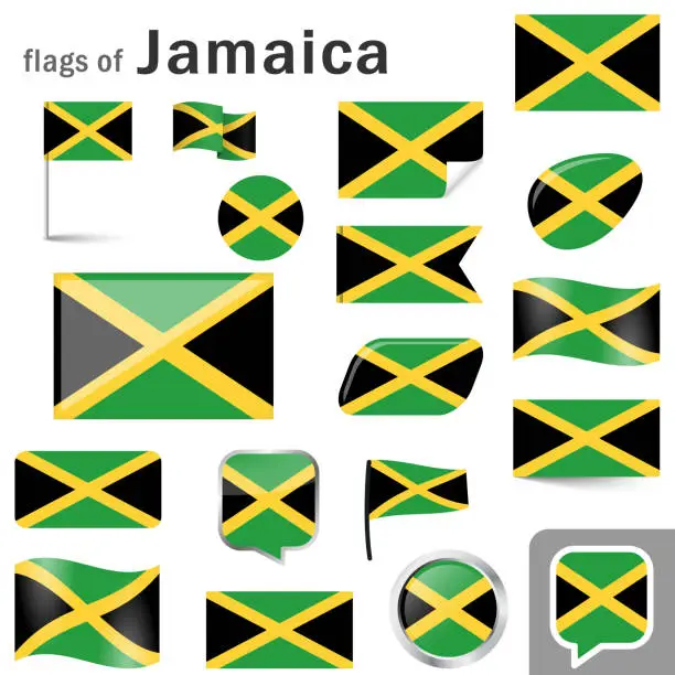 Vector illustration of flags with country colors of Jamaica