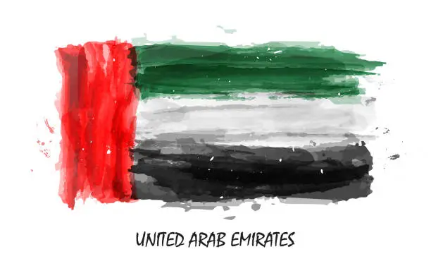 Vector illustration of Realistic watercolor painting flag of United arab emirates ( UAE ) . Vector