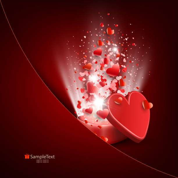 istock Composition with a red box and a set of hearts with a corner pocket, 1098419366