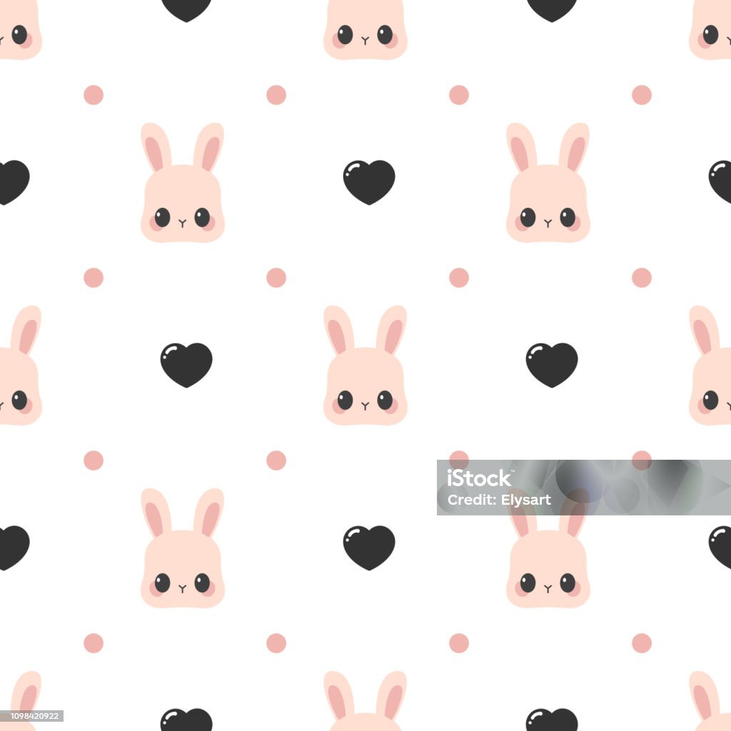 Rabbit Face Pattern Examples Cute Rabbit Face Pattern With Dots And Hearts Vector Seamless ...