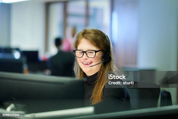 Teenager Office Intern Stock Photo - Download Image Now - Disability, Working, Occupation