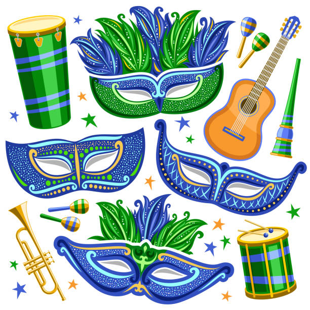 ilustrações de stock, clip art, desenhos animados e ícones de vector set for brazil carnival - brass instrument