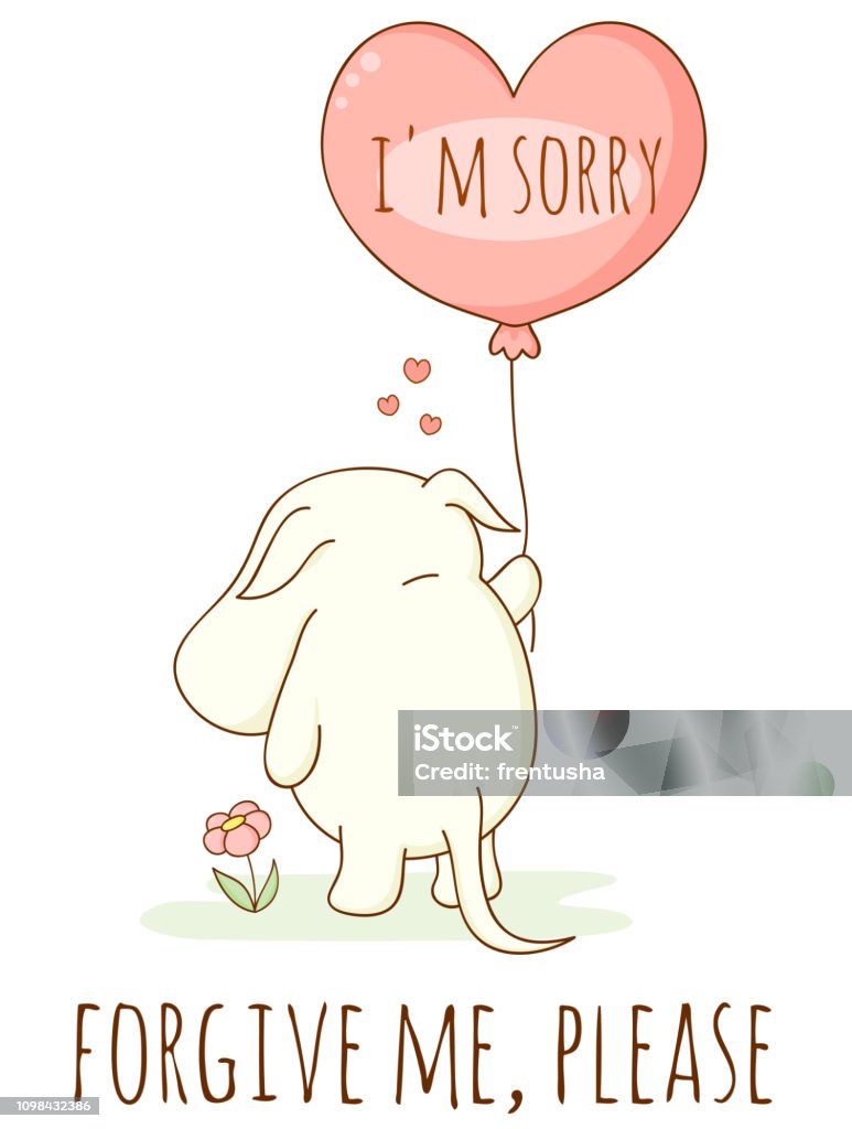 Cute Sad Cartoon Animal With Heart Shaped Balloon Stock ...