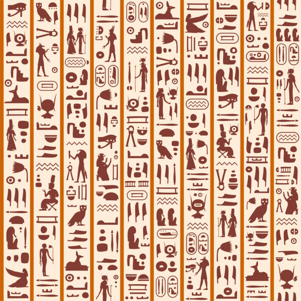 illustrations, cliparts, dessins animés et icônes de modèle seamless vector avec les hiéroglyphes égyptiens antiques - hiéroglyphes
