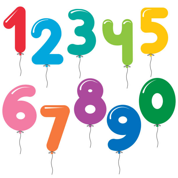 ilustrações de stock, clip art, desenhos animados e ícones de vector set of number shaped colorful balloons - four people illustrations