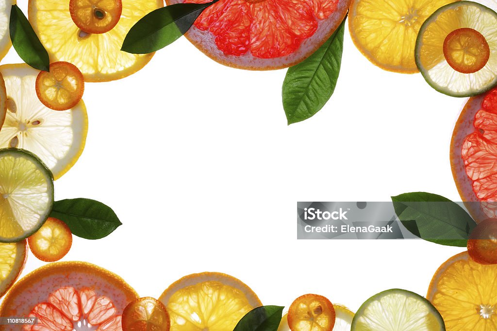 Progettazione di confine di frutta isolato su sfondo bianco - Foto stock royalty-free di Agrume