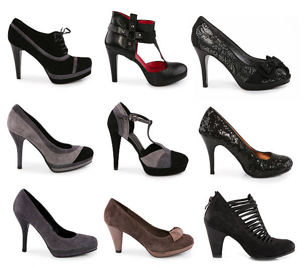 Black Footwear of High heels on a white background