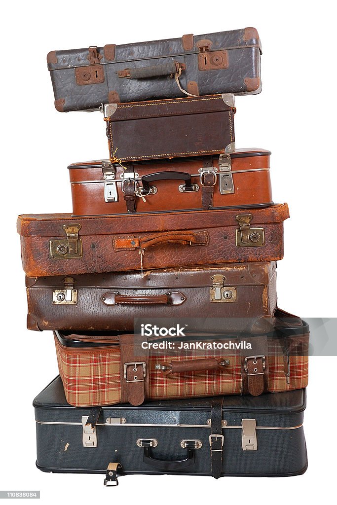 Pile of vintage luggage Pile of old vintage suitcases - luggage Luggage Stock Photo