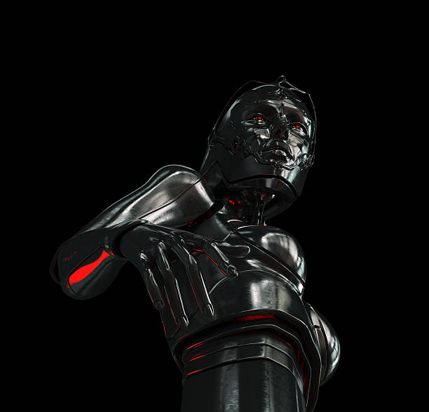 istock Stylish cyber girl on black 110861484