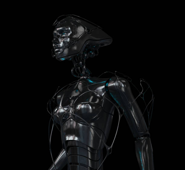 istock Stylish cyber girl on black 110861494