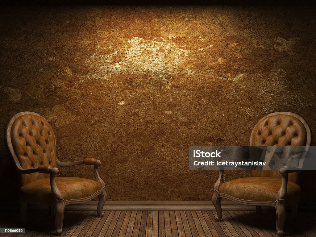 늙음 콘크리트 벽 및 의자 - 로열티 프리 0명 스톡 사진