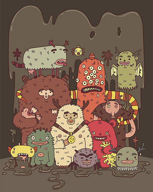 Cartoon with animated monsters Monster crew illustration... monster fictional character illustrations stock illustrations