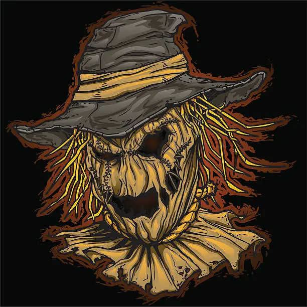 Vector illustration of Evil Scarecrow on Dark