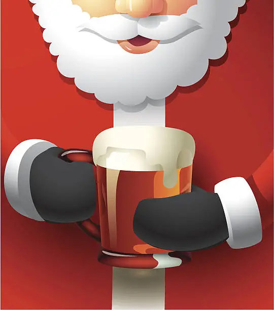 Vector illustration of Santa Holding a Mug of Beer