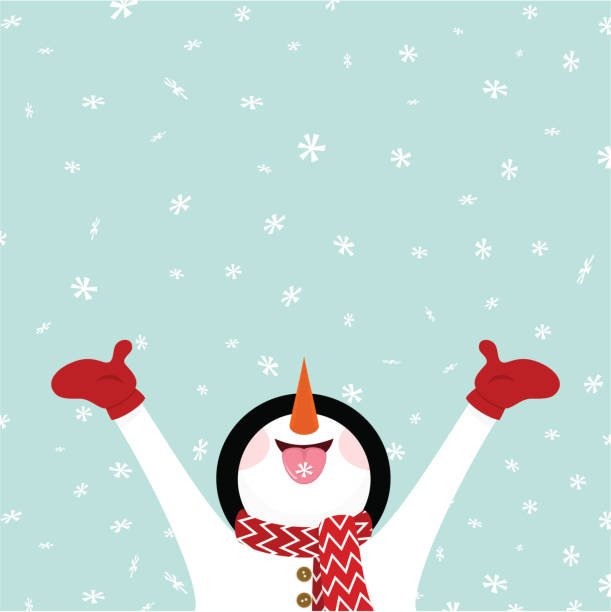 ilustraciones, imágenes clip art, dibujos animados e iconos de stock de muñeco de nieve comer snowflakes/hemos de nieve ilustración vectorial - snowman snow winter fun