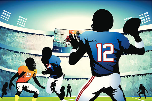 ilustrações de stock, clip art, desenhos animados e ícones de quarterback configurar um passe - american football stadium illustrations