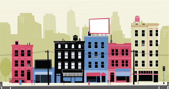 Buildings from a commercial district on a retro style.