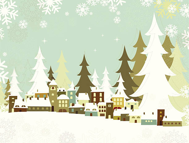 Christmas village in a snow-covered landscape. Layered file for easy edition.