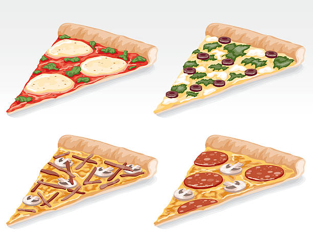 illustrazioni stock, clip art, cartoni animati e icone di tendenza di fette di pizza - pizza margherita