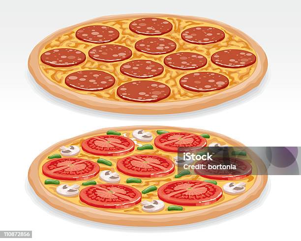 Pizzas - Arte vetorial de stock e mais imagens de Pizza - Pizza, Dois Objetos, Fatia