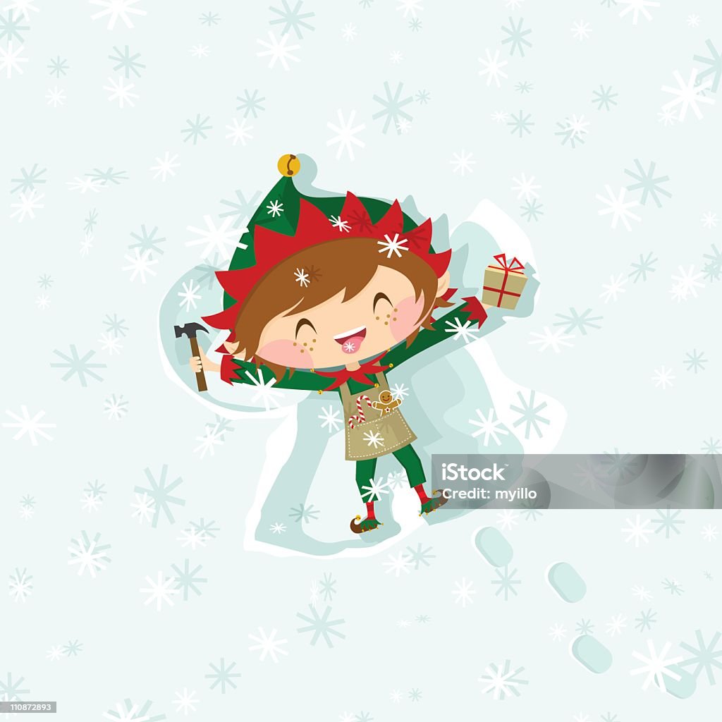 Garçon manger flocons de neige Noël elf & faire un Ange des neiges - clipart vectoriel de Adolescent libre de droits