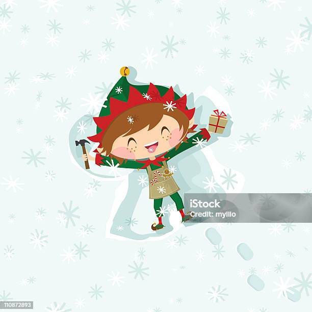 Garçon Manger Flocons De Neige Noël Elf Faire Un Ange Des Neiges Vecteurs libres de droits et plus d'images vectorielles de Adolescent