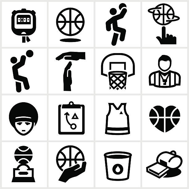 Black Basketball Icons Basketball icons. All white strokes and shapes are cut from the icons and merged. heart shaped basketball stock illustrations