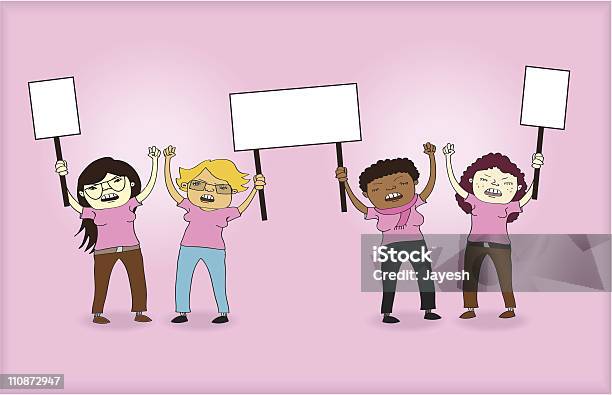 Femme Tenant Les Panneaux De Protestation De Militants Vecteurs libres de droits et plus d'images vectorielles de Cartoon