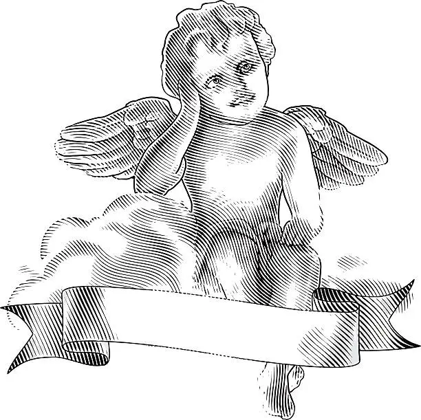 Vector illustration of Cherub Angel and Blank Banner