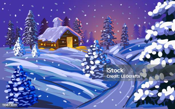 Bela Paisagem De Inverno Natal - Arte vetorial de stock e mais imagens de Cabana - Estrutura construída - Cabana - Estrutura construída, Ilustração, Inverno