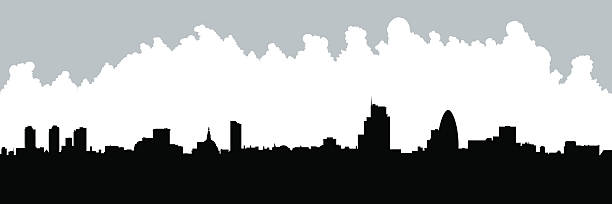 런던 스카이라인 실루엣 - london england skyline silhouette built structure stock illustrations