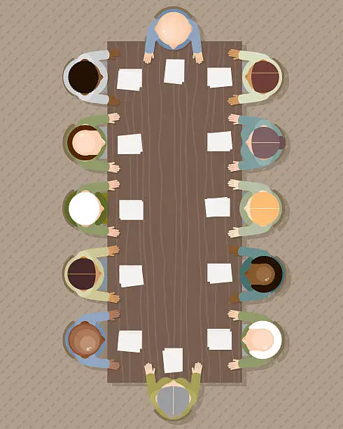 Vector illustration of Board Meeting: Overhead View
